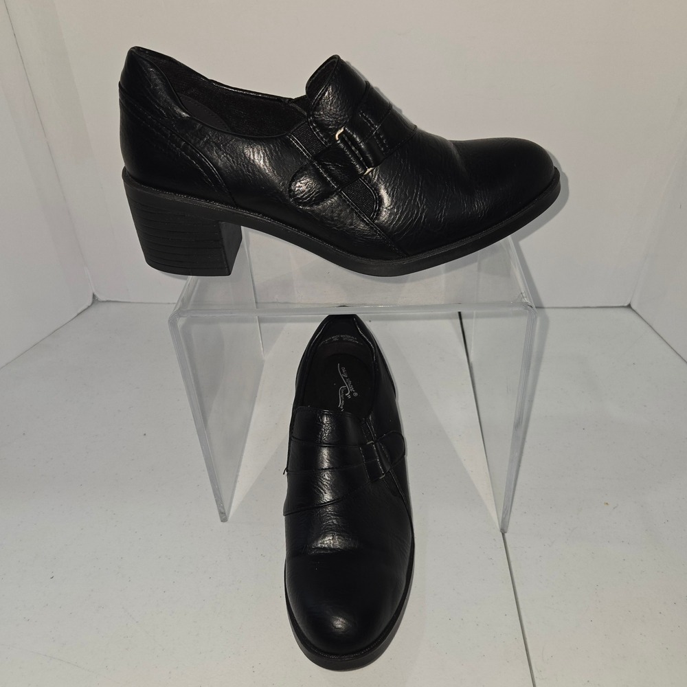 Easy Street Comfort Wave Black Loafers Block Heel Womens 9W Slip On Shoes AD4